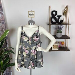 Torrid Gray Floral Button Down Tank Top